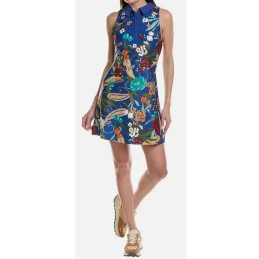 Johnny Was Blue Floral Collared Mini Dress